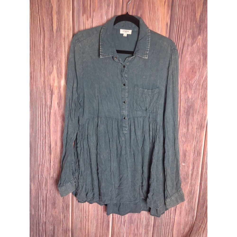 Umgee long sleeve acid washed boho cottagecore babydoll tunic top size medium